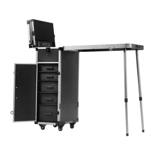 VEVOR Professioneller Make-up-Koffer aus Aluminium, Kosmetikkoffer, Werkbank mit Stützbeinen, Roll-Make-up-Koffer, extragroßer Trolley, Make-up-Reise-Organizer, mit 360° drehbaren Rädern, schwarz – Bild 10