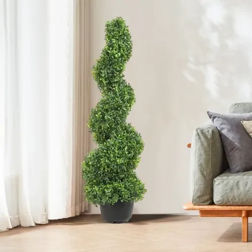VEVOR 2 Stk. Künstlicher Buchsbaum Turm Formschnitt Spirale Kunstpflanze 91cm hoch Dekopflanze Grüne Plastikpflanze aus PE Eisen Formschnittpflanzen inkl. 10 Stk. Ersatzblätter – Bild 7