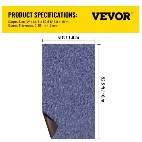 VEVOR 1,8 x 16 m Teppich Terrassen Teppiche Polyesterfaser und TPR Teppiche Rutschfest und Wasserdicht, für Terrassen, Decks, Eingangsbereiche, Wintergärten usw.(1,8 x 16 m Blau) – Bild 6