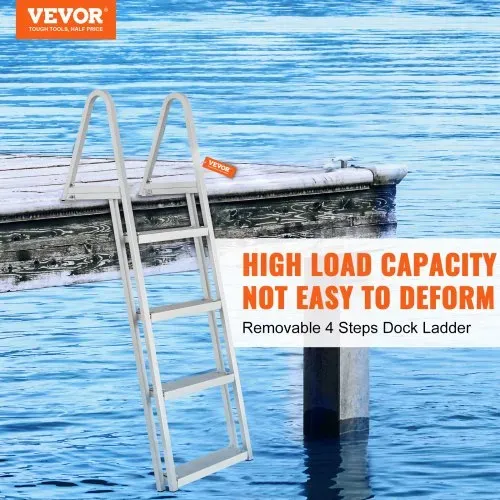 VEVOR Dockleiter, 4 abnehmbare Stufen, Pontonleiter aus Aluminiumlegierung, rutschfestes Stufendesign, einfach zu installieren, geeignet für Boot-/See-/Pool-/Meeres-Boarding VEVOR Dockleiter, 4 abnehmbare Stufen, Pontonleiter aus Aluminiumlegierung, rutschfestes Stufendesign, einfach zu installieren, geeignet für Boot-/See-/Pool-/Meeres-Boarding