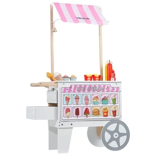 VEVOR Eiswagen für Kinder, 20+ Zubehörteile, Eisdielen-Spielzeugküche mit Eistüte, Markise & Gefrierschrank, Aufbewahrungsschubladen & umblätterbaren Speisekarten, für Kinder von 3–7 Jahren – Bild 8