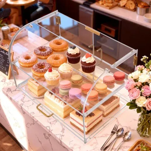 VEVOR Gebäckvitrine 2-stöckig, Gewerbliche Bäckereivitrine aus Transparentem Acryl, Thekenvitrine mit Magnetischer Rücktür & Abnehmbarer Trennwand für Kekse Desserts Donuts, 558 x 355 x 355 mm – Bild 7