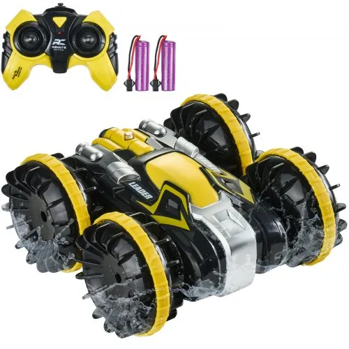 VEVOR Amphibisches ferngesteuertes Autoboot, 2,4 GHz, 12 km/h, 4WD wasserdichtes RC-Auto für Kinder, 360° drehbares Stunt-Auto mit 2 Batterien, All-Terrain-Wasserstrand-Poolspielzeug für Jungen und Mädchen ab 6 Jahren, Gelb VEVOR Amphibisches ferngesteuertes Autoboot, 2,4 GHz, 12 km/h, 4WD wasserdichtes RC-Auto für Kinder, 360° drehbares Stunt-Auto mit 2 Batterien, All-Terrain-Wasserstrand-Poolspielzeug für Jungen und Mädchen ab 6 Jahren, Gelb
