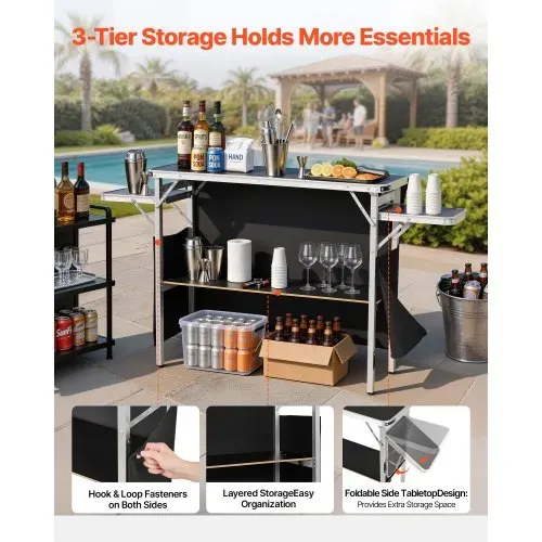 VEVOR Messetheke Klappbar, 1100x390x880 mm, Empfangstheke mit Tragetasche, Ablagefach, Rezeptionstheke, Messestand, Bartisch, Faltbare Mobile Barstation für Veranstaltungen, Partys & Messen – Bild 2