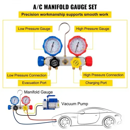 VEVOR Vakuumpumpe für Klimaanlagen, 136 l/min, Vakuumpumpe für Kältetechnik HVAC 1/3 HP mit 4-Wege-Manometer-Kit und Schlauch 1440 U/min Tragetasche für Autoklimaanlagen Kältetechnik – Bild 3