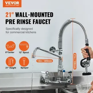 VEVOR Kommerzieller Wasserhahn mit Vorspülbrause, Küchenarmatur 53 cm Höhe, 30,5 cm Schwenkauslauf, Küchenspülenarmatur zur Wandmontage, Gerät aus Messing mit ausziehbarer Brause, für 1/2/3-Fach-Spüle VEVOR Kommerzieller Wasserhahn mit Vorspülbrause, Küchenarmatur 53 cm Höhe, 30,5 cm Schwenkauslauf, Küchenspülenarmatur zur Wandmontage, Gerät aus Messing mit ausziehbarer Brause, für 1/2/3-Fach-Spüle