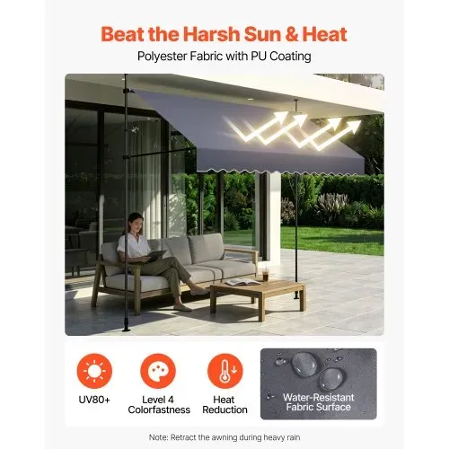 VEVOR Klemmmarkise 300 cm, Höhenverstellbare Markise mit Handkurbel, Terrassenmarkise UPF 80+ Sonnenschutz, Sonnenmarkise, Balkonmarkise, Ideal für Terrasse, Balkon & Garten, Dunkelgrau – Bild 2