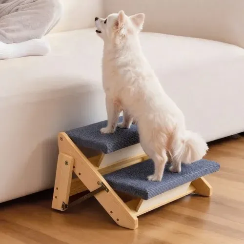 VEVOR Hundetreppe 370x470x260 mm, 2-stufige Hautiertreppe, klappbare Holztreppe geeignet für kleine, mittlere, große, ältere Haustiere sowie Welpen bis 50 kg, Hundeleiter für Betten, Sofas & Autos – Bild 7