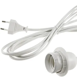 Netzkabel mit Schalter und E27 Fassung 1,4m + 2m lang, weiß Netzkabel mit Schalter und E27 Fassung 1,4m + 2m lang, weiß