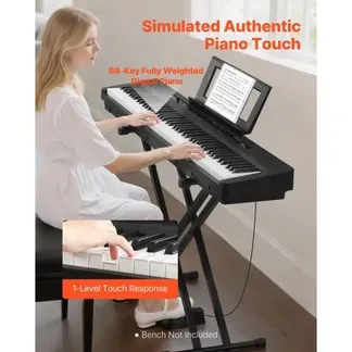 VEVOR Digitalpiano, 88 Tasten vollgewichtet, E-Piano Doppeltastatur & Lautsprecher mit X-Ständer, Sustain-Pedal, Aufnahmefunktion, 280 Töne, Kabellose Verbindung, für Anfänger, Schwarz VEVOR Digitalpiano, 88 Tasten vollgewichtet, E-Piano Doppeltastatur & Lautsprecher mit X-Ständer, Sustain-Pedal, Aufnahmefunktion, 280 Töne, Kabellose Verbindung, für Anfänger, Schwarz