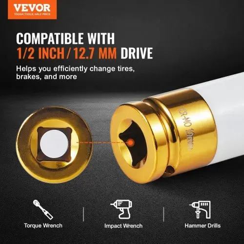 VEVOR Radmuttern-Schlagsteckschlüsselsatz, metrischer 6-Kant-Tiefsteckschlüsselsatz, 12,7 mm Antrieb, 7 Radmutterngrößen insgesamt 17/19/21/22/23/24/27 mm, Radmuttern-Steckschlüsselsatz aus Cr-Mo VEVOR Radmuttern-Schlagsteckschlüsselsatz, metrischer 6-Kant-Tiefsteckschlüsselsatz, 12,7 mm Antrieb, 7 Radmutterngrößen insgesamt 17/19/21/22/23/24/27 mm, Radmuttern-Steckschlüsselsatz aus Cr-Mo