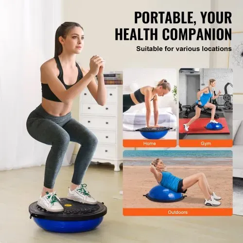 VEVOR Halb-Gymnastikball-Trainer, 66 cm Balance-Ball-Trainer, 680 kg Tragkraft Stabilitätsball, Yoga-Ball mit Widerstandsbändern und Fußpumpe, Kraft-Fitnessball im Heim-Fitnessstudio, Blau – Bild 5