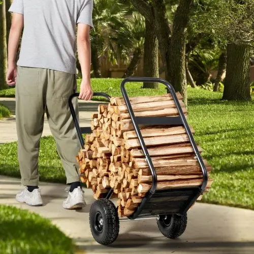 VEVOR Kaminholzwagen 67x52x110cm Brennholzwagen Pulverbeschichteter Stahl Brennholzkarre mit 266,7-mm-Gummirädern Holzwagen Max. 113,4kg Transportwagen inkl. Bungee-Seil Bodennetz 600D Oxford-Tuch – Bild 7