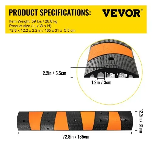 VEVOR Kabelschutzrampe Kabelbrücke Überfahrschutz Rampe mit 2 Kanälen 185x31x5,5cm bis 9980kg – Bild 6
