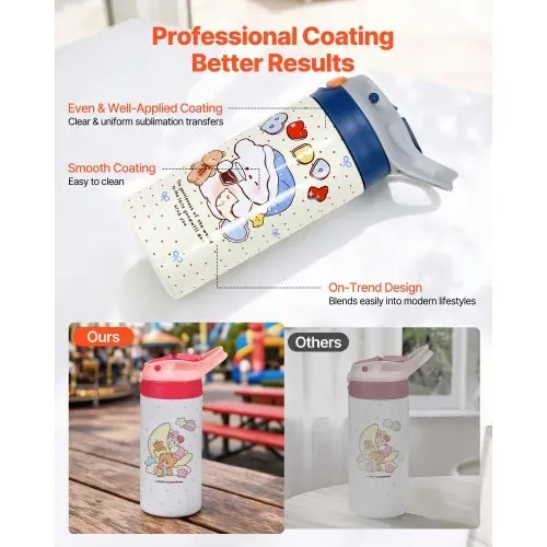 VEVOR Sublimationsbecher 12 Stk. (355 mL), Sublimationsrohlinge aus Edelstahl mit Deckeln (Mehrfarbig) & Strohhalm & Griff, Doppelwandige Isolierte Thermoflasche für DIY-Projekte Geschenke – Bild 2