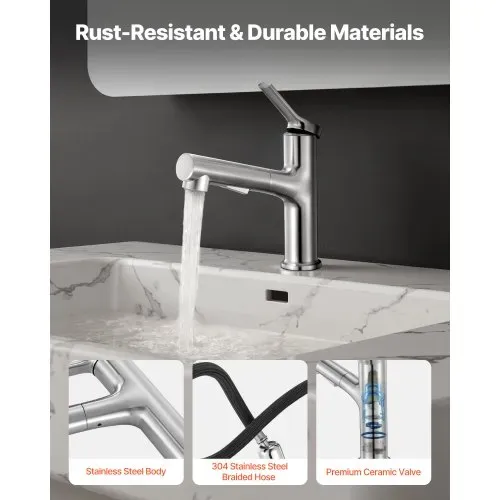 VEVOR Waschtischarmatur Wasserhahn aus gebürstetem Nickel & Edelstahl, Waschbeckenarmatur Küchenwasserarmaturen mitAusziehbrause wassersparend, Einhebelmischer für Badezimmer Wohnmobil Bar-Spüle – Bild 4