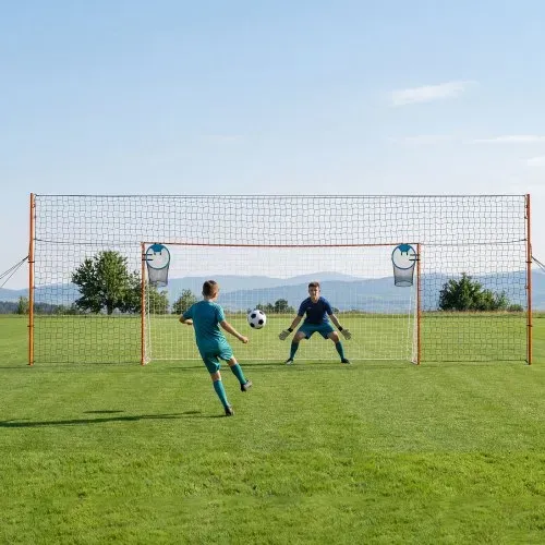 VEVOR Fußballtor 484 x 212 cm Tragbares Soccertor mit Eisenrohrrahmen, für Gärten Parks und Schulen, mit Ballfangnetz, Zielnetz, PE-Netz über 110 km/h, Bodenankern und Abspannseilen für Naturrasen – Bild 7