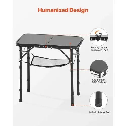 VEVOR Klapptisch Buffettisch tragbarer Allzwecktisch 60 x 40 cm, höhenverstellbarer Tisch (für 2-4 Personen) mit Tragegriff, Gartentisch Campingtisch für Partys Picknick Camping Grillen, Schwarz – Bild 5