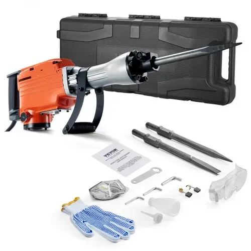 VEVOR Hochleistungs-Betonbrecher Abbruchhammer 2200 W, 1-1/8 Zoll / 28,6 mm Elektroabbruchhammer, Bohrhammer Betonhammer Stemmhammer 1400 BPM, inkl. Spitzmeißel, Flachmeißel, für Schiefer, Beton usw. – Bild 8
