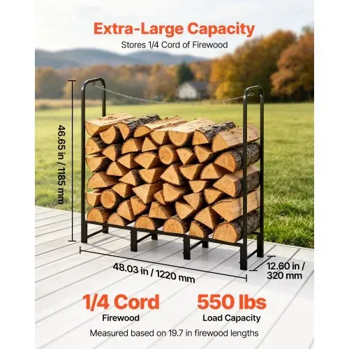 VEVOR Kaminholzregal 1/4 Cord Brennholzregal Feuerholzregal 1220x320x1185mm, für Kamin, Terrasse & Balkon, Rahmen aus Kohlenstoffstahl Pulverbeschichtet, Tragfähigkeit 250 kg, Kapazität 591,8 L Schwarz VEVOR Kaminholzregal 1/4 Cord Brennholzregal Feuerholzregal 1220x320x1185mm, für Kamin, Terrasse & Balkon, Rahmen aus Kohlenstoffstahl Pulverbeschichtet, Tragfähigkeit 250 kg, Kapazität 591,8 L Schwarz