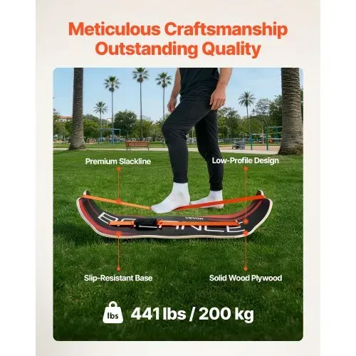VEVOR Balance Board für Erwachsene (107 cm), Wackelbrett bis 200 kg Belastbar, Gebogenes Balance-Trainingsgerät mit Gurt für Core-Workouts Stehpultübungen Heim-Fitnessstudio Yoga, Orange Schwarz – Bild 3