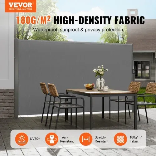 VEVOR Seitenmarkise 200 x 300 cm Seitenwandmarkise aus 180 g/m² Polyestergewebe mit PU-Beschichtung Markise einziehbarer Griff mit Federmechanismus Sichtschutz Blickschutz für Balkone Innenhöfe Grau VEVOR Seitenmarkise 200 x 300 cm Seitenwandmarkise aus 180 g/m² Polyestergewebe mit PU-Beschichtung Markise einziehbarer Griff mit Federmechanismus Sichtschutz Blickschutz für Balkone Innenhöfe Grau