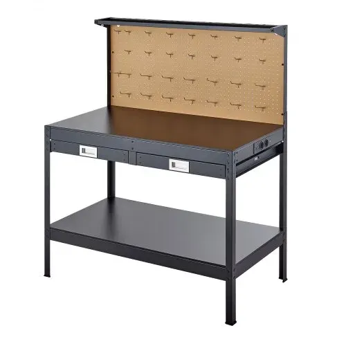 VEVOR Werkbank mit Lochwand, 110kg Belastbarer Arbeitstisch inkl. 2 Ablagefächer 2 Schubladen LED-Beleuchtung & Integrierter Steckdosenleiste mit USB, Multifunktionstisch mit Werkzeugwand für Heimwerk – Bild 9