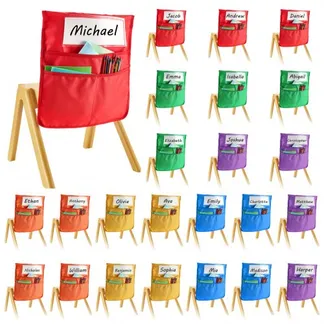 VEVOR Klassenzimmerstuhltasche, 24er-Pack, 36×38 cm Rückenlehnentasche mit Namensschild, 6 Farben, Stuhlrücken-Organizer für Kinder im Klassenzimmer, Kindergarten, in der Schule & zu Hause VEVOR Klassenzimmerstuhltasche, 24er-Pack, 36×38 cm Rückenlehnentasche mit Namensschild, 6 Farben, Stuhlrücken-Organizer für Kinder im Klassenzimmer, Kindergarten, in der Schule & zu Hause