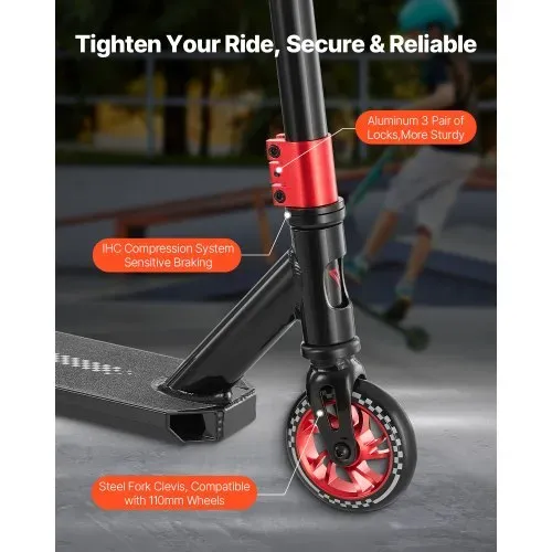 VEVOR Stunt-Scooter, Pro Trick Scooter für Kinder im Alter von 11–13 Jahren, Teenager, Jungen und Mädchen, Freestyle Street Rider für Fortgeschrittene & Anfänger, doppellagiges leichtes Aluminiumdeck – Bild 3