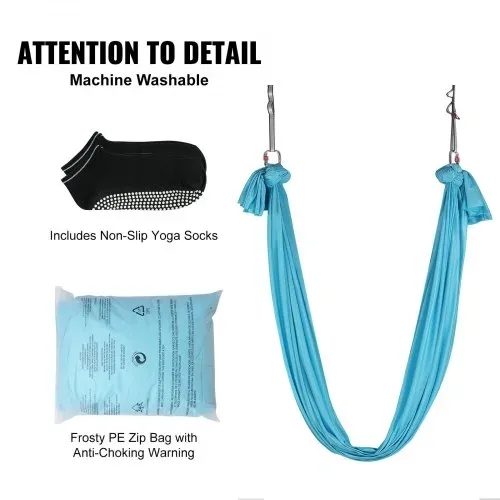 VEVOR Aerial Yoga Hängematte Set 5 x 2,8 m, Blau Aerial Yoga Swing Air Fliegen, Yoga-Schaukel Hammock Swing 1000 kg Max. Tragfähigkeit, inkl. Yoga-Socken & Stahlkarabiner, Anti-Gravity-Übungen – Bild 5