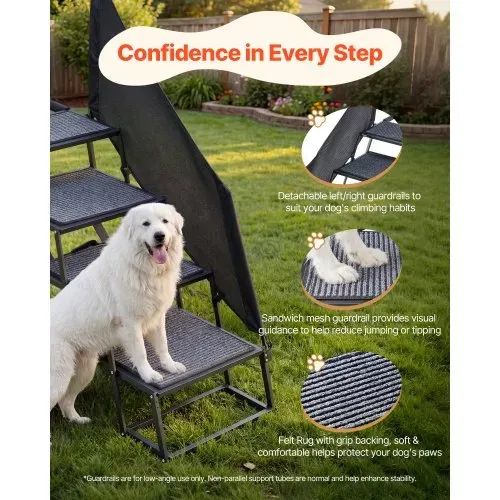 VEVOR Hundetreppe Auto Klappbar 4-Stufig, Extra Breite Hunderampe für Große Hunde mit Rutschfester Oberfläche, Einstiegshilfe für Auto, SUV, LKW, Hochbett, Sofa, Klapptreppe Tragkraft bis 180 kg – Bild 3