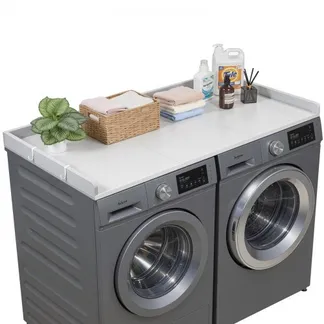 VEVOR Arbeitsplatte für Waschmaschine und Trockner (137 x 69,9 cm) mit Erhöhtem Rand & Haken, zur Organisation und Aufbewahrung im Wäscheschrank Speisekammer Küchentheke, bis 113 kg Belastbar, Grau VEVOR Arbeitsplatte für Waschmaschine und Trockner (137 x 69,9 cm) mit Erhöhtem Rand & Haken, zur Organisation und Aufbewahrung im Wäscheschrank Speisekammer Küchentheke, bis 113 kg Belastbar, Grau