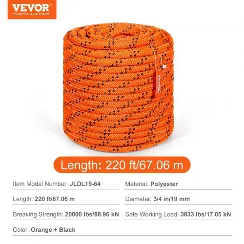 VEVOR Arborist Baumkletterseil, doppelt geflochten Polyester 1.9 cm x 67.1 m – Bild 6