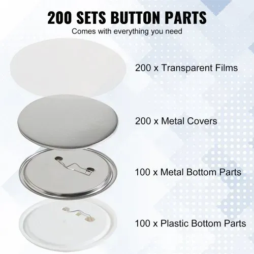 VEVOR Knopfmachermaschine-Zubehör, Badge 75 mm, DIY Badge-Press-Maschine-Ersatzteile 200 Stk. Metall + Kunststoff / 100 + 100 Stk. Abzeichen – Bild 2