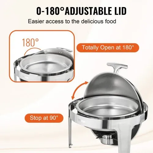 VEVOR 2-teiliger Speisenwärmer Wärmebehälter Chafing-Dish-Set Rolldeckel 5,5 L x 2, Rund Edelstahl Wärmebehälter Buffet Set inkl. Kraftstoffhalter & Esszange, für Restaurants, Buffets, Schulen usw. – Bild 3