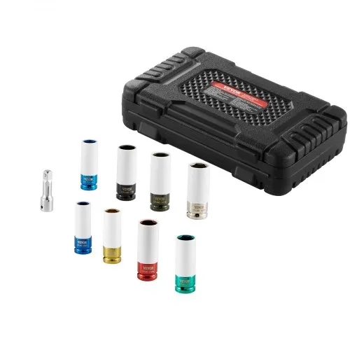 VEVOR Radmuttern-Schlagsteckschlüsselsatz für 12,7 mm Antrieb, metrisch und SAE, 6-Kant-Tiefsteckschlüsselsatz, insgesamt 8 Radmutterngrößen, Radmuttern-Steckschlüsselsatz aus CR-MO-Stahl VEVOR Radmuttern-Schlagsteckschlüsselsatz für 12,7 mm Antrieb, metrisch und SAE, 6-Kant-Tiefsteckschlüsselsatz, insgesamt 8 Radmutterngrößen, Radmuttern-Steckschlüsselsatz aus CR-MO-Stahl