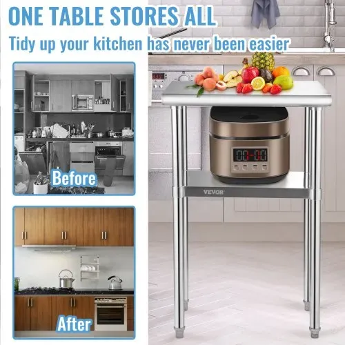 VEVOR Kommerzieller Edelstahltisch 61 x 45,7 x 91,4 cm, Edelstahl Zweilagiger Arbeitstisch Zerlegetisch Gastro 181,4 kg + 91 kg Tragfähigkeit, Gewerbe Küchentisch, Zubereitungstisch Küchenmöbel VEVOR Kommerzieller Edelstahltisch 61 x 45,7 x 91,4 cm, Edelstahl Zweilagiger Arbeitstisch Zerlegetisch Gastro 181,4 kg + 91 kg Tragfähigkeit, Gewerbe Küchentisch, Zubereitungstisch Küchenmöbel
