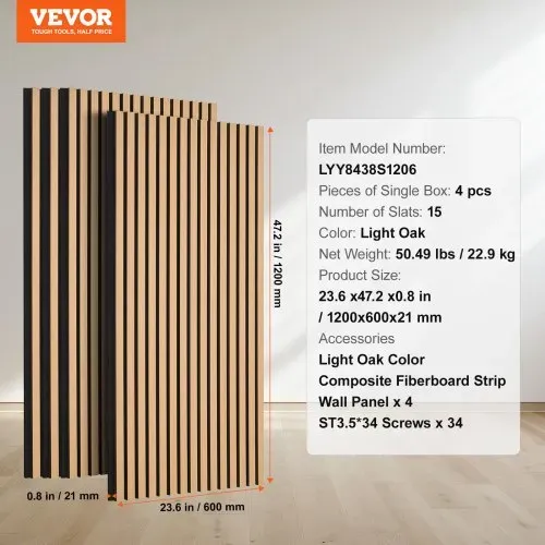 VEVOR Akustikpaneele, Akustikplatte, 1200 x 600 mm, MDF-Akzent-Holzwandpaneele für moderne Innenwanddekoration, Kunstholz-Wandplatten zur Geräuschreduzierung, helle Eiche, 4er-Set – Bild 6