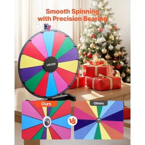 VEVOR Glücksrad Drehrad (61 cm) 14 Slots Glücksrad mit Ständer, Lotteriespiele Gewinn-Roulette mit Tafelschwamm & 2 Markern, 6 Farben, Spinning Prize Wheel ideal für Party Kneipe Messe – Bild 2