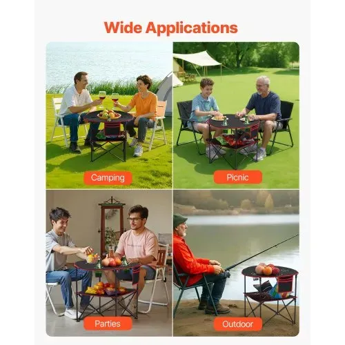 VEVOR Klapptisch Buffettisch tragbarer Allzwecktisch 72 x 72 cm, wasserfester Tisch aus 600D-Oxford-Gewebe mit Tragetasche & 4 Getränkehaltern, Gartentisch Campingtisch für Partys Picknick Schwarz – Bild 6