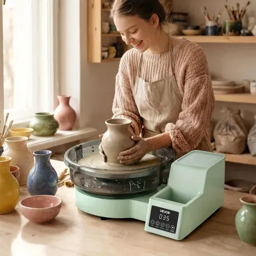 VEVOR Töpferscheibe Elektrisch 450 W, Töpferdrehmaschine 28 cm Drehteller (Aluminium), Töpfermaschine mit Fußpedal & 30–300 U/min Einstellbarer Drehzahl & PP-Gehäuse, für Anfänger DIY-Tonkunst, Grün – Bild 7