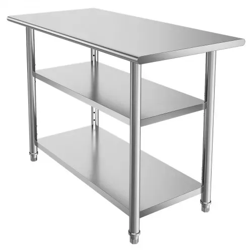 VEVOR Gastronomie Arbeitstisch 1219 x 610 x 864 mm, Edelstahltisch mit 3 Ebenen & Höhenverstellbaren Ablagen Belastbarkeit Top 245 kg & 2 Unterablagen je 204 kg Vorbereitungstisch für Restaurant – Bild 10