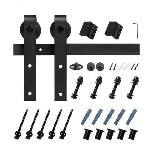 VEVOR Schiebetürsystem 2 m Laufschiene, Tragkraft 150 kg, kompatibel mit 91,4–101,6 cm Breite & 3,5-4,5 cm Dicke, einzelne Schiebetür im Scheunenstil, Schiene & J-förmige Rolle, schwarz – Bild 8