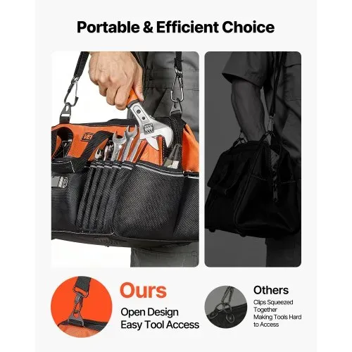 VEVOR Werkzeugtasche 40x23x22cm, Aufbewahrungstasche mit 14 Innen- & 19 Außenfächern, Wasserfester Werkzeug-Organizer aus Polyester mit Schultergurt & Reißverschluss, Werkzeugbeutel für Handwerker – Bild 6