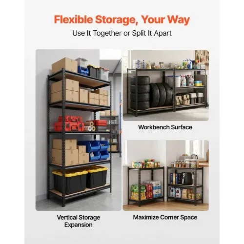 VEVOR Schwerlastregal 923x459x1813mm, 907,2kg Belastbares Lagerregal mit Stahlgestell 5 Verstellbaren MDF-Platten, Teilbares Steckregal als Werkbank, Flexibles Metallregal für Keller Garage Werkstatt – Bild 3