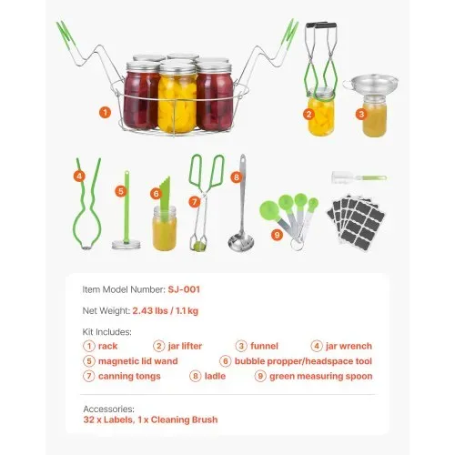 VEVOR Einmachzubehör-Starter-Kit Einmachwerkzeug-Set im Wasserbad für Anfänger (Gestell, Schöpfkelle, Messlöffel, Trichter, Zange, Glasheber, Glasschlüssel) – Bild 6