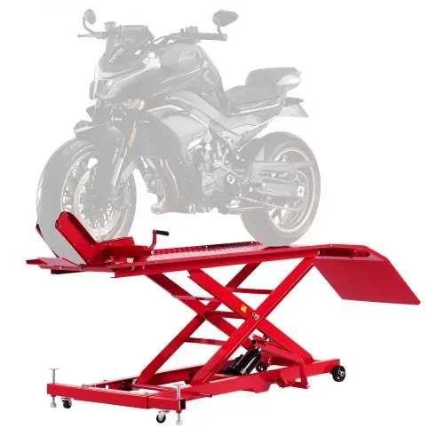 VEVOR Motorradheber Motorradhebebühne Hydraulisch (Max. 787 mm Hubhöhe) Hebeständer Rollbar, Fahrrad-Reparaturständer (453,59 kg belastbar) mit Sicherheitsschloss für Geländefahrzeuge Dirtbikes – Bild 8