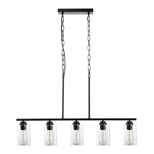 VEVOR 5-flammige Pendelleuchte für Kücheninseln, 60 W, verstellbare Esszimmerleuchte mit klarem Glaslampenschirm, 4 Stangen, 2 Metallketten, linearer Kronleuchter im Landhausstil – Bild 8