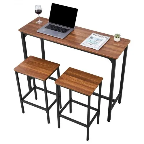 VEVOR Bartisch-Set (3-tlg.) mit 2 Barhocker & abgerundeten Kanten, rechteckiger Kneipentisch Stehtisch (120 x 40 x 90 cm), Bistrotisch Esstisch rustikales Braun Schwarz, geeignet für Büro Minibar – Bild 10