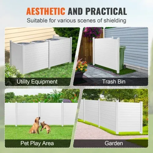 VEVOR 4xPaneele Gartenzaun 122x122cm Sichtschutzzaun PVC und verzinktes Blech-Erdspieß Windschutzzaun Metallpfähle bis 50cm Lamellenzaun Steckzaun Sichtschutz ideal für Pool-Ausrüstung Klimaanlagen – Bild 4